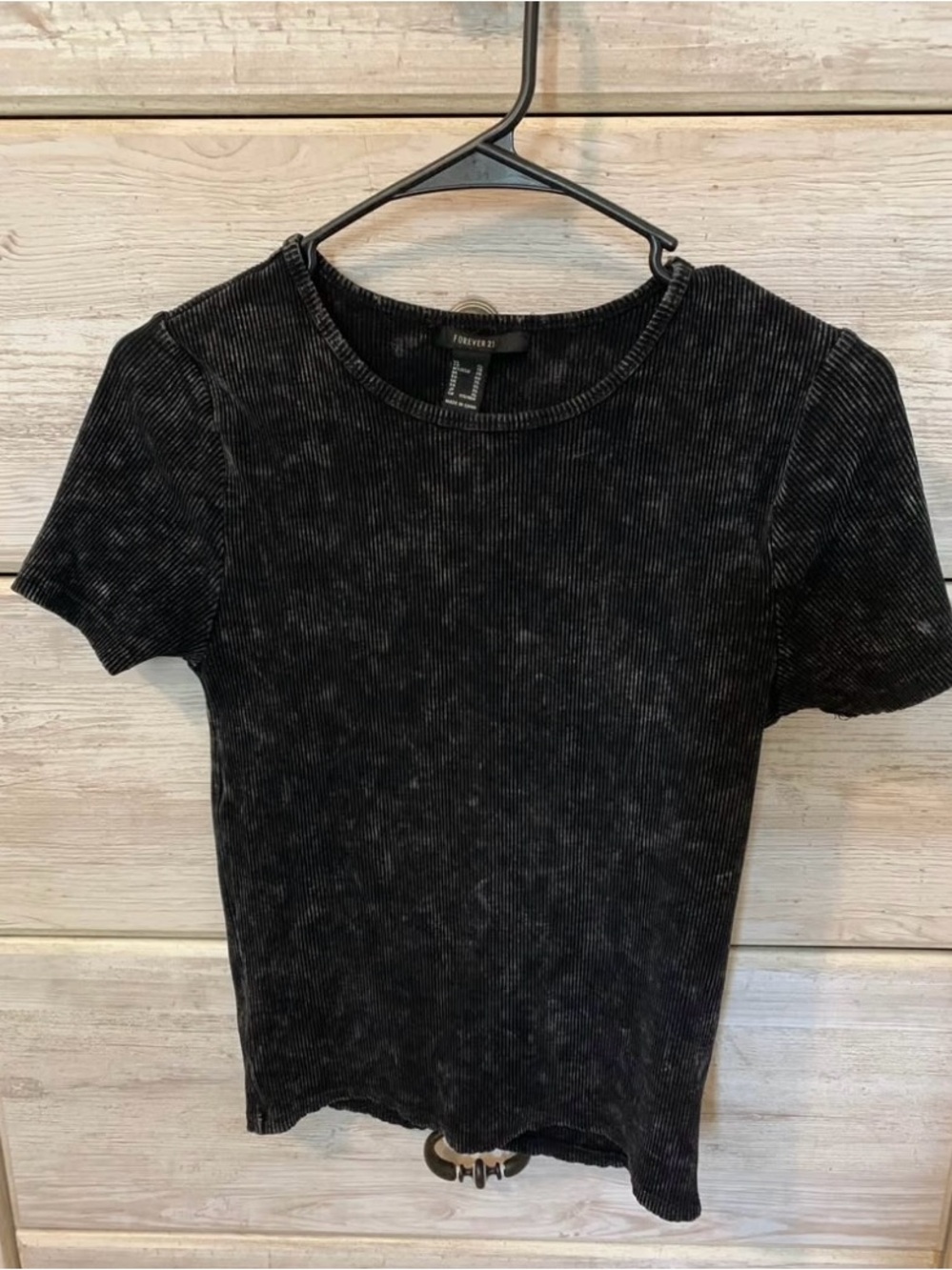 Forever 21 Black Acid-Wash Ribbed Short Sleeve Tee
